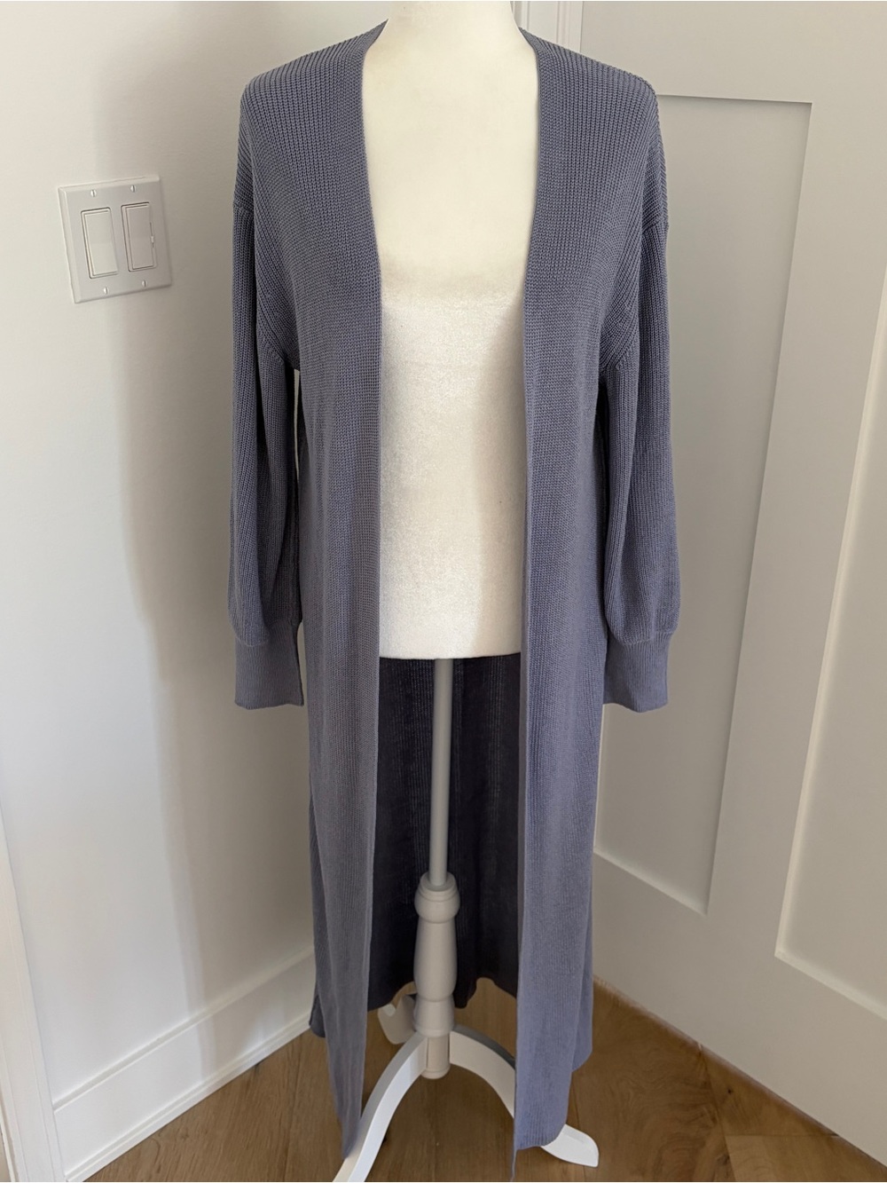 FP Beach Long Open Front Duster Cardigan Blue/Gray Knit Sweater XS*T30 - Picture 2 of 6